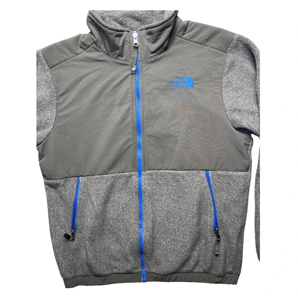 The North Face Fleece Denali Jacket Boys Youth L 14/16 Zip Up Gray Blue Polartec